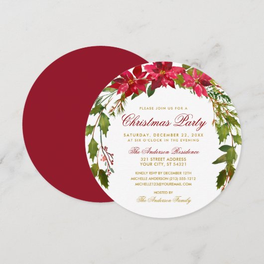 Kerstfeest Floral Red Poinsettia Kaart (Voorkant / Achterkant)