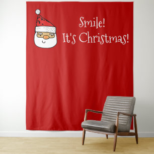 Kerstfeest Foto Booth Achtergrond Lachende Kerstma Wandkleed