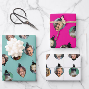 Kerstfeest Funny Family Foto: Ornaments Inpakpapier Vel