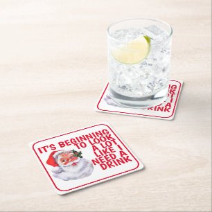 kerstfeest Funny Santa Claus Drink Humor Vierkante Kartonnen Onderzetter