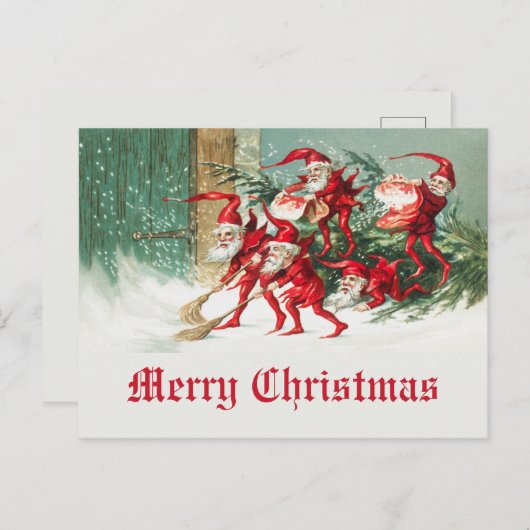  kerstfeest Funny Santa Elves Briefkaart (Voorkant / Achterkant)