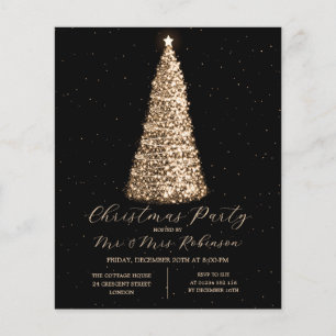 Kerstfeest Glam Gold Tree Sparkle Invite Flyer