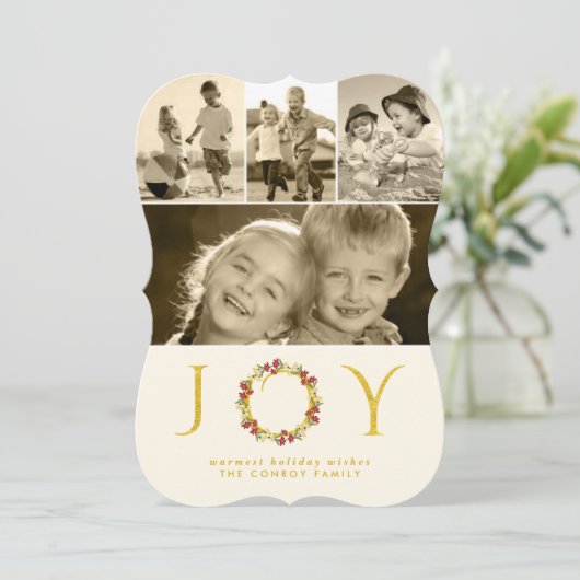 Kerstfeest Glitter Floral Wreath Die Cut Feestdagenkaart (Staand voorkant)