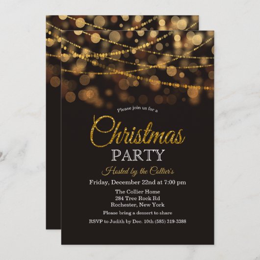 Kerstfeest Glitter Lights uitnodiging (Voorkant / Achterkant)