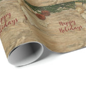Kerstfeest Golden Green Leaves Red Rustic Cadeaupapier (Rol Hoek)