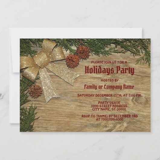 Kerstfeest Golden Green Leaves Red Rustic Kaart (Voorkant)