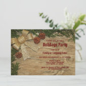 Kerstfeest Golden Green Leaves Red Rustic Kaart (Staand voorkant)