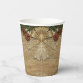 Kerstfeest Golden Green Leaves Red Rustic Papieren Bekers (Rechts)