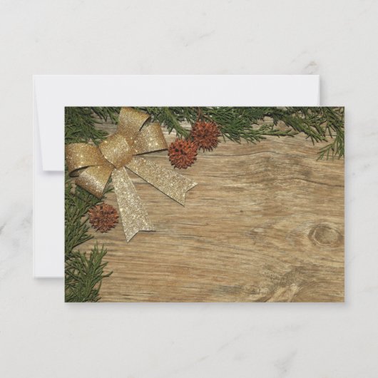 Kerstfeest Golden Green Leaves Red Rustic RSVP Kaartje (Achterkant)