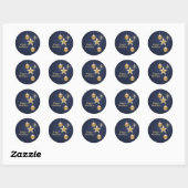 Kerstfeest Golden Ornament Navy Blue Elegant Ronde Sticker (Vel)
