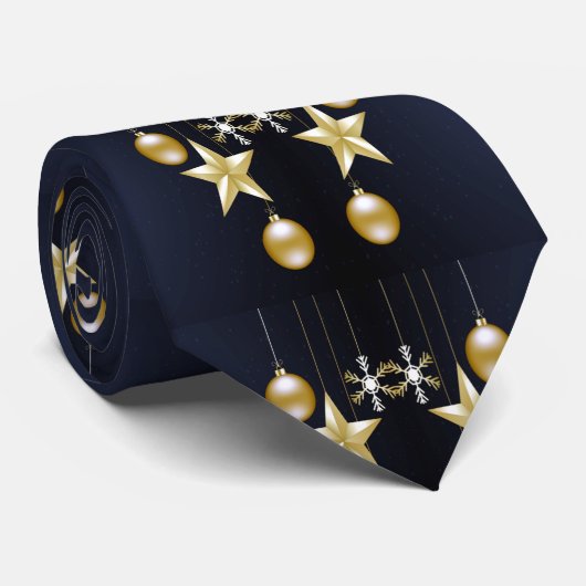 Kerstfeest Golden Ornamenten Navy Blue Stropdas (Opgerold)