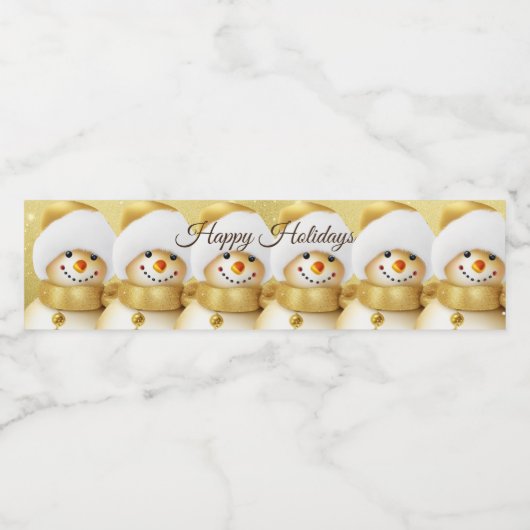 Kerstfeest Golden Snowman Sneeuwvlokken Feestdagen Waterfles Etiket (Enkel label)