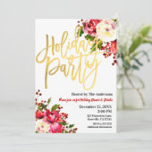 Kerstfeest Goud Modern Script Bloemig Bessen Kaart (Staand voorkant)