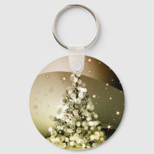 Kerstfeest Gouden Boom Glanzende Glitter Sterren Sleutelhanger