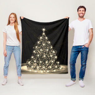 Kerstfeest Gouden Glanzende Boom Winter Zwart Fleece Deken