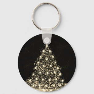 Kerstfeest Gouden Glanzende Boom Winter Zwart Sleutelhanger