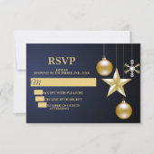 Kerstfeest Gouden Ornamenten Marineblauw Elegant RSVP Kaartje (Voorkant)