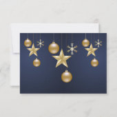 Kerstfeest Gouden Ornamenten Marineblauw Elegant RSVP Kaartje (Achterkant)