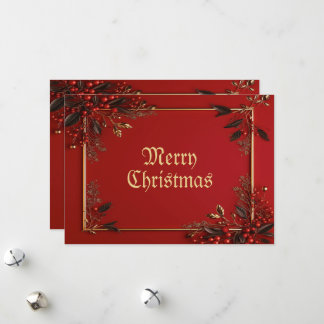 Kerstfeest Gouden Rode Bladeren Vakantie Elegant Feestdagenkaart