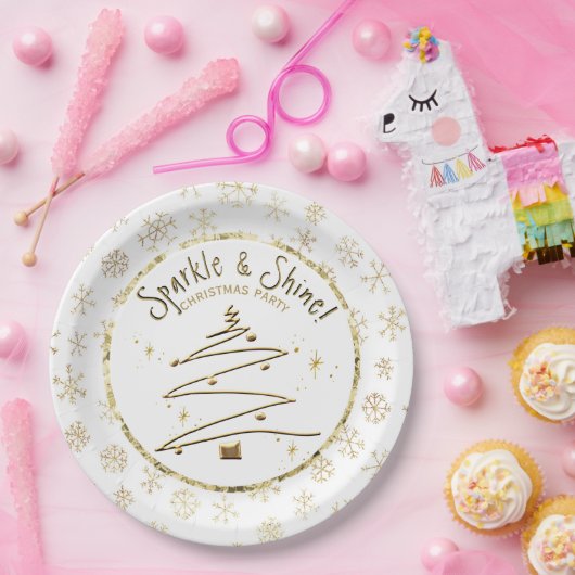 Kerstfeest Gouden Witte Sparkle en Shine Papieren Bordje (Feest)