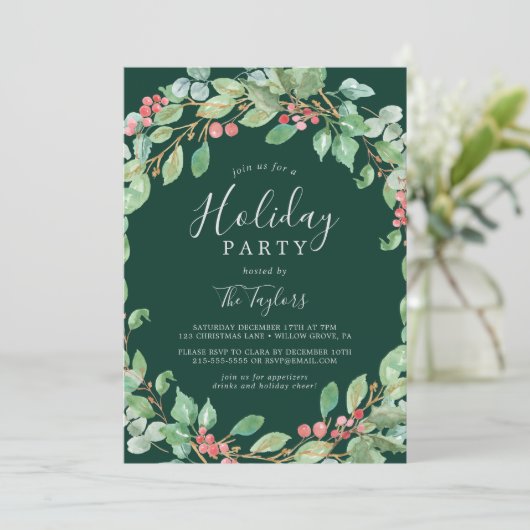 kerstfeest Greenery Wreath Holiday Kaart (Staand voorkant)