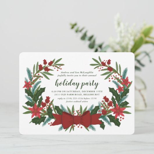 kerstfeest Greenery Wreath Holiday Kaart (Staand voorkant)