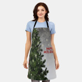 Kerstfeest Groene Boom Rode Zilveren Sneeuwvlokken Schort (Gedragen)