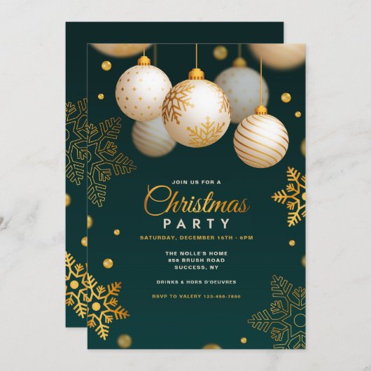 Kerstfeest Groene en Gouden Uitnodiging (Voorkant / Achterkant)