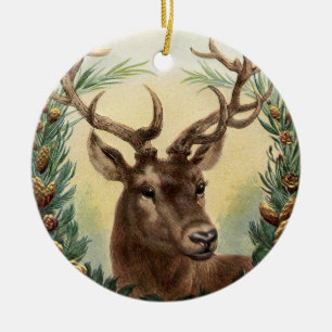 KERSTFEEST HERT,DENNENAPPELS KRANS,RODE GROENE EDE KERAMISCH ORNAMENT