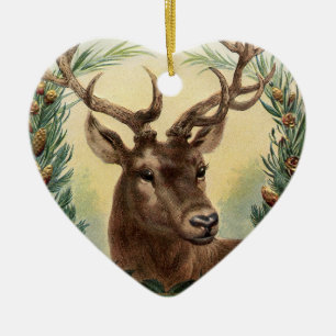 KERSTFEEST HERT,DENNENKEGELS KRANS,RODE GROENE EDE KERAMISCH ORNAMENT