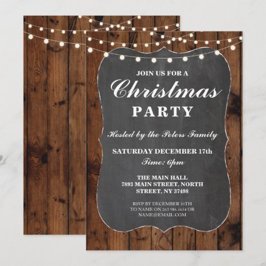 Kerstfeest Hout Rustige Chalk Dinetere Dag Kaart (Voorkant / Achterkant)