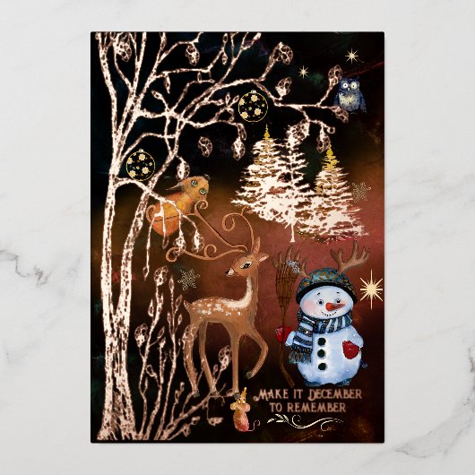 Kerstfeest in het betoverde bos folie uitnodiging (Voorkant)