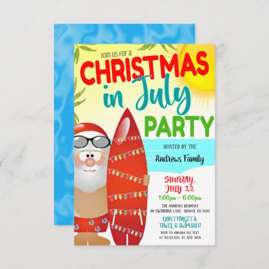 Kerstfeest In Juli Feest Uitnodiging (Voorkant / Achterkant)