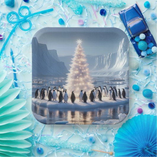 Kerstfeest in Penguin Papieren Bordje (Feest)
