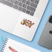 Kerstfeest Joy Dwarf Stocking Black Chihuahua Sticker (Laptop met iPhone)