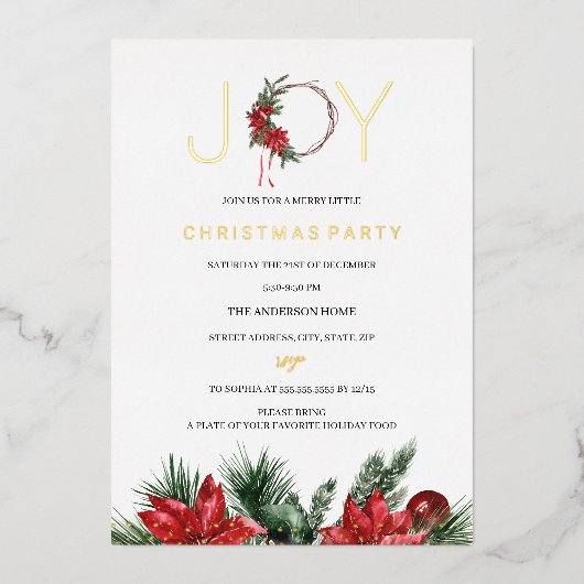 Kerstfeest Joy Foliage Wreate Folie Uitnodiging (Voorkant)
