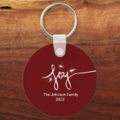 Kerstfeest Joy Lettering Hand Drawn Pink Snowflake Sleutelhanger (Voorkant)