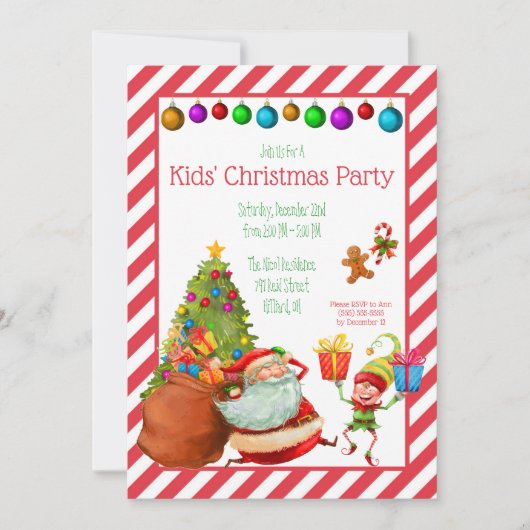 Kerstfeest, Kerstmis, Kerstman, Elf Party, kindere Kaart (Voorkant)
