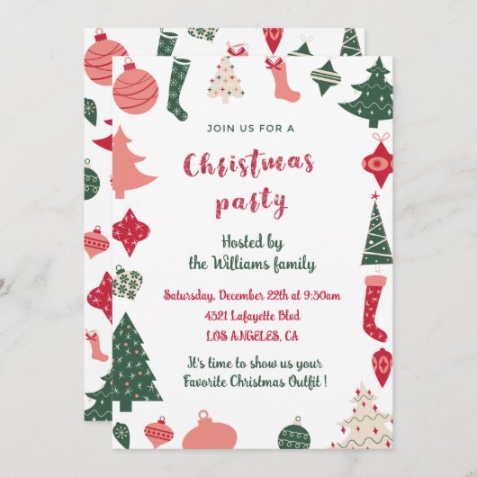 Kerstfeest kerstpatroon kaart (Voorkant / Achterkant)