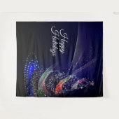 Kerstfeest Kleurrijke Boom Marineblauw Rustiek Wandkleed (Voorkant (horizontaal))