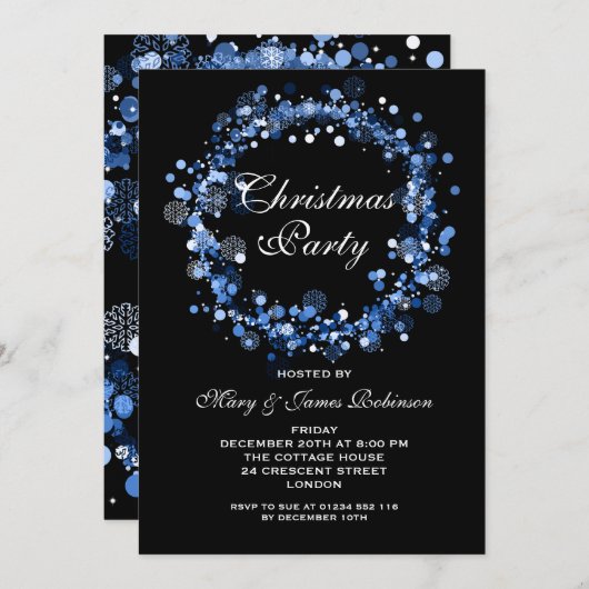 Kerstfeest Krans Blauw Kaart (Voorkant / Achterkant)