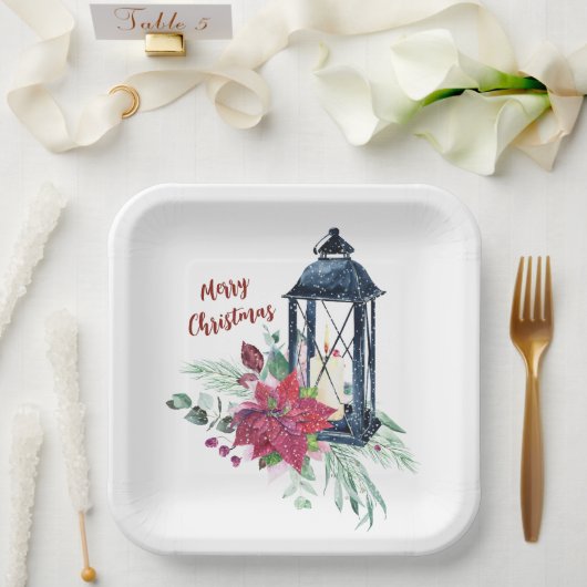 Kerstfeest Lantaarn Papieren Bordje (Huwelijk)