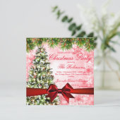 kerstfeest | mas Tree, Ribbon & Sparkles Red Kaart (Staand voorkant)