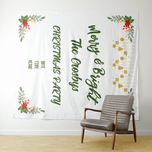 Kerstfeest Merry And Bright Feest Custom Script Wandkleed (In Situ (horizontaal))
