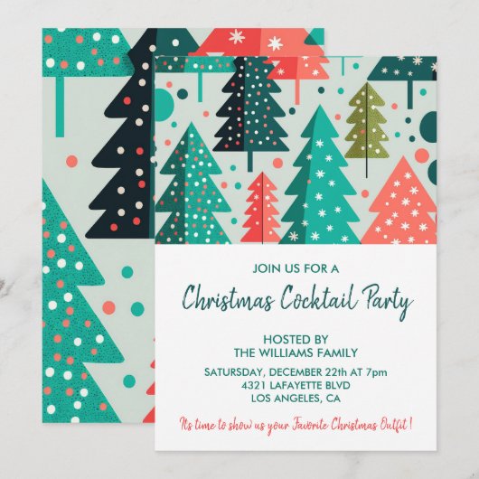 Kerstfeest met cocktail nodigt uit tot Forest Snow Kaart (Voorkant / Achterkant)