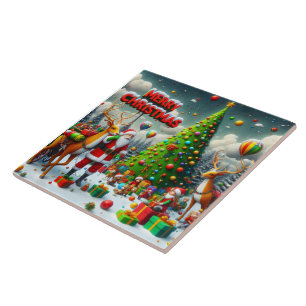 Kerstfeest met de Kerstman en het rendier Tegeltje