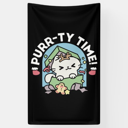 Kerstfeest met Gesponnen-ty Time Cat Spandoek (Verticaal)