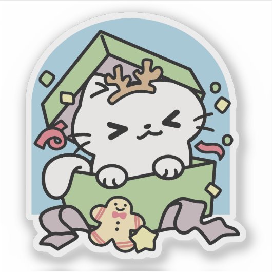 Kerstfeest met Gesponnen-ty Time Cat Sticker (Voorkant)