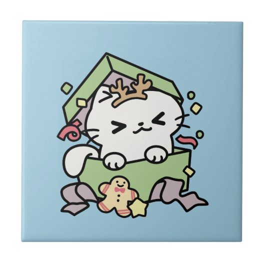 Kerstfeest met Gesponnen-ty Time Cat Tegeltje (Voorkant)