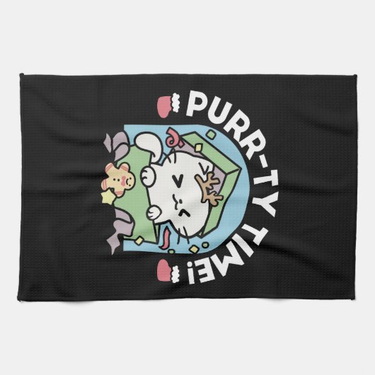 Kerstfeest met Gesponnen-ty Time Cat Theedoek (Horizontaal)